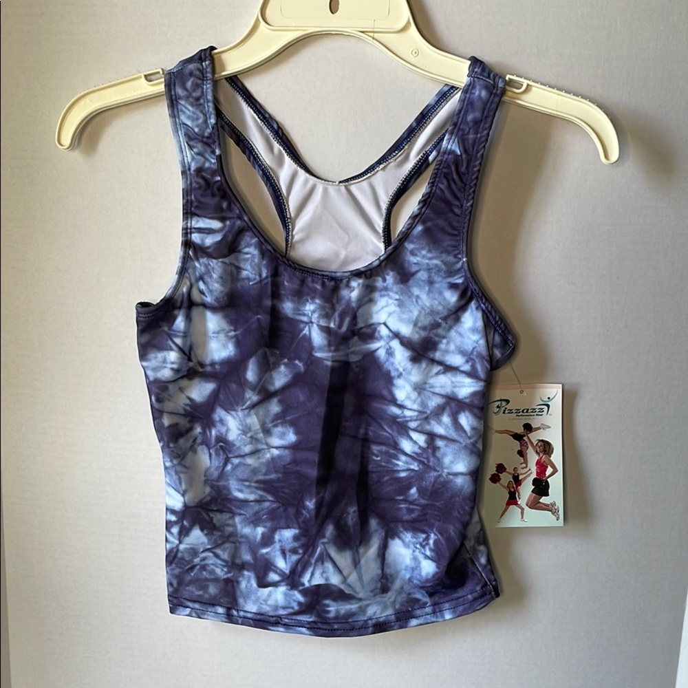 Pizzazz  Youth Large  Cheer leading Tank Top NWT Blue Tye Dye  Razor Back